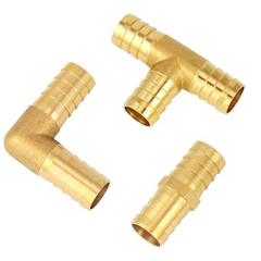 Pack of 6 Brass Barb 3/4 Inch 90 Degree Elbow, Straight Coupling, Tee Coupling Fitting Mender Garden Hose Air Water Fuel Oil