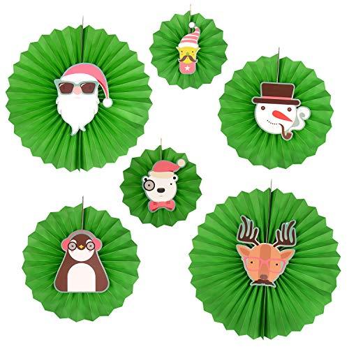 Gardeningwill Set of 6 Green Christmas Paper Fans Rosettes Hanging Ornament Birthday Party Wedding Decorative