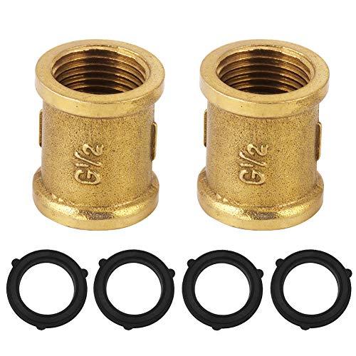 Brass Muff 1/2&quot; Thread Pipe Connection Female Screwed Fittings Coupling Connector Joint, 2 Pack With 4 Washers