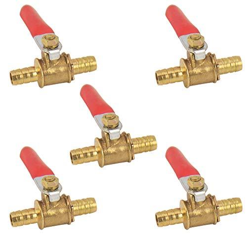 5PCS 1/4 Inch Hose Brass Barb x Barb Mini Ball Valve Shut Off Switch for Garden Water Hose Oil Air Gas Fuel Line Pipe Fittings