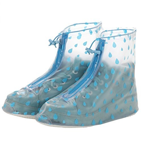 Blue Raindrops Reusable Tight Fit Waterproof Guard Slip-Resistant Women Girls Shoe Covers