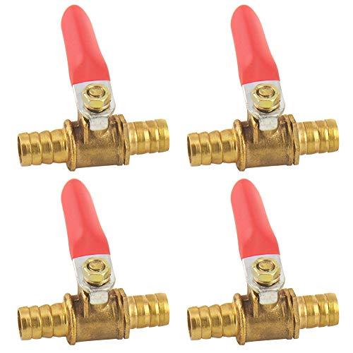 4PCS 3/8 Inch Hose Brass Barb x Barb Mini Ball Valve Shut Off Switch for Garden Water Hose Oil Air Gas Fuel Line Pipe Fittings