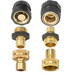Set of 6 Aluminum 3/4" Garden Hose Female Male Quick Connector with Shut Off - Water Hoses Quik Connect Release