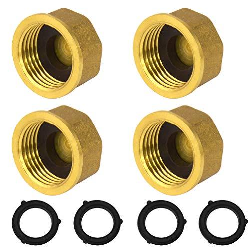 4 Pieces Home Garden Hose 1/2 Inch Female End Fitting Cap Brass Spigot Cap With 8 Pieces Washer