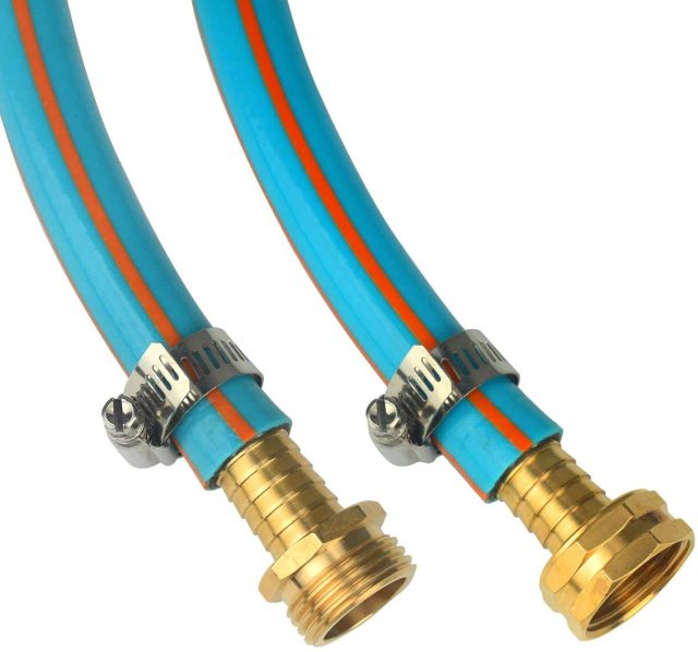 3Sets Solid Brass Thicken 5/8" Garden Hose Mender End Repair Male Female Connector with Stainless Clamp