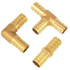 Pack of 9 Brass Barb 1/2 Inch 90 Degree Elbow, Straight Coupling, Tee Coupling Fitting Mender Garden Hose Air Water Fuel Oil