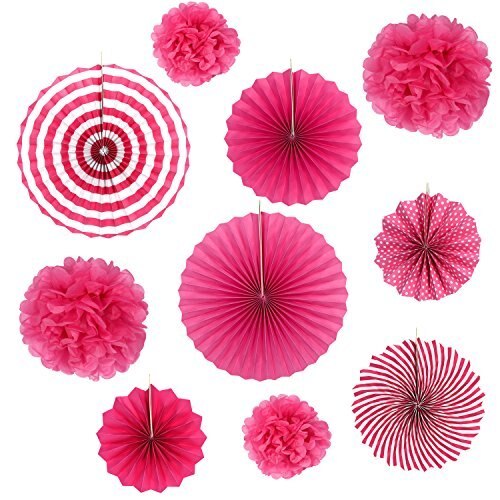 Set of 10 Paper Fans Rosettes Hanging Ornament Birthday Party Wedding Decorative