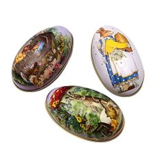3Pcs Egg Shape Vintage Storage Toy Gift Candy Eggs Cakes Cookie Boxes Metal Easter Storing Decorations