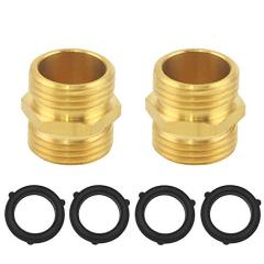 Brass Garden Hose Threaded Double Male Swivel End Connect Adapter NTP Thread Size Pipe Fitting Connector, 2 Pack with 4 Washers
