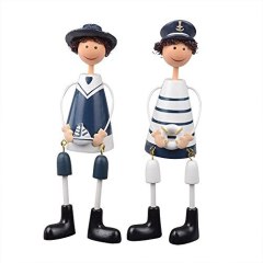 Set of 2 Large Home Yard Garden Decoration Iron Wooden Navy Pendant Doll Ornaments