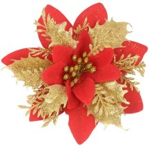 Pack of 12 5 Inch Red Glitter Flower Shape Christmas Hanging Ornaments Party Decorating Supplies
