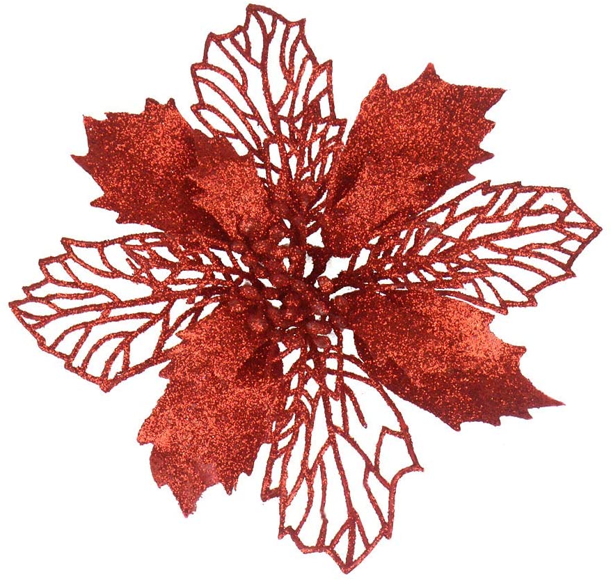 Gardening Will Pack of 12 6 Inch Glitter Flower Shape Christmas Hanging Ornaments Party Decorating Supplies