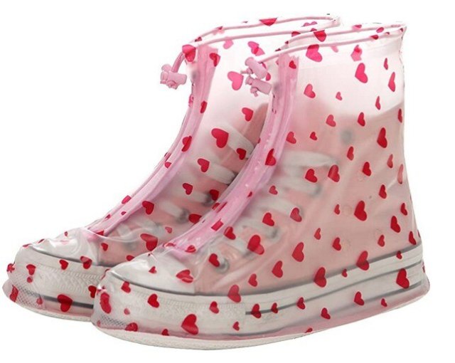 Red Heart-shaped Reusable Tight Fit Waterproof Guard Slip-Resistant Women Girls Shoe Covers