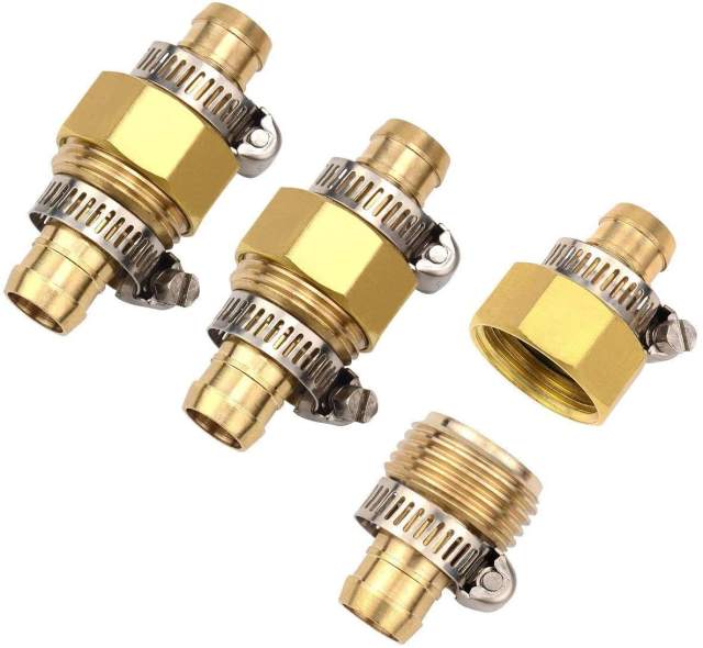 3Sets 3/4&quot; Brass Garden Hose Mender End Repair Male Female Connector with Stainless Clamp