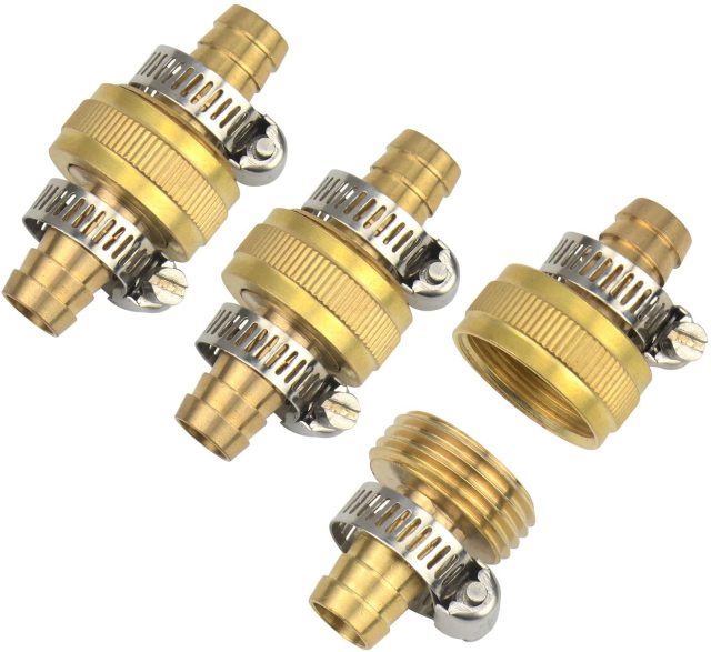 3Sets 5/8" Brass Garden Hose Mender End Repair Male Female Connector with Stainless Clamp