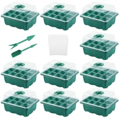 10 Pack SeedStarter Trays Seedling 12 Cells per Tray, Humidity Adjustable Plant Starter Kit with Dome