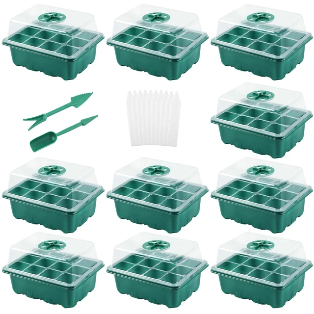 10 Pack SeedStarter Trays Seedling 12 Cells per Tray, Humidity Adjustable Plant Starter Kit with Dome