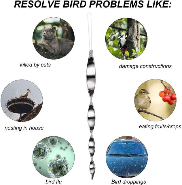 12Pcs Spiral Shape Hanging Reflective Bird Scare Repellent Rods for Garden Yard Spike Pest Control Bird Repellent
