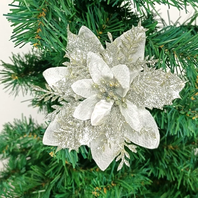 Pack of 12 5 Inch Gold Glitter Flower Shape Christmas Hanging Ornaments Party Decorating Supplies