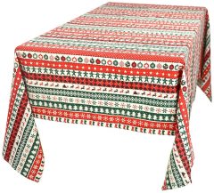 Linen 55"(140cm) Rectangle Red Green White Stripe Christmas Tablecloth Oblong Home Decorative
