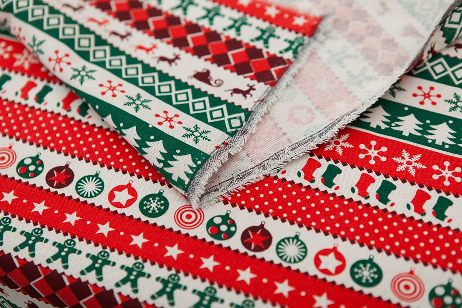 Linen 55"(140cm) Rectangle Red Green White Stripe Christmas Tablecloth Oblong Home Decorative