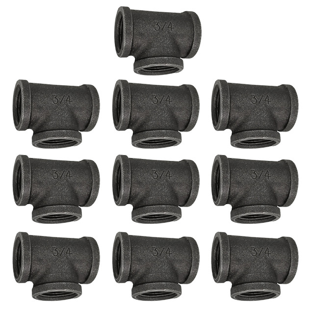 Pack of Tee Malleable Cast Iron Pipe Fitting Wall Mount Industrial Steampunk Vintage Retro Style for DIY Project Furniture Shelf Bracket Decoration