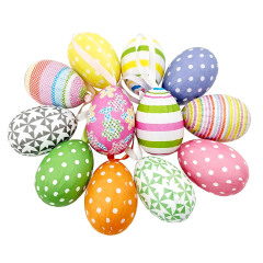 12pcs New Colorful Paper Mache Egg Hanging Ornaments Easter Christmas Decoration