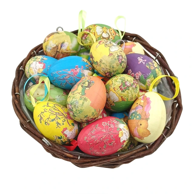 12pcs New Vintage Style Paper Mache Egg Hanging Ornaments Easter Decoration