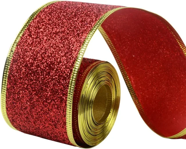 33Ft/10Meters Glitter Silver Golden Blue Red Purple Pink Christmas Ribbon Wreath Present Weeding Arts Crafts Gift Wrapping