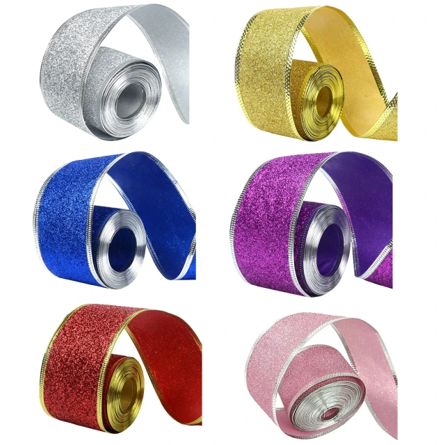 33Ft/10Meters Glitter Silver Golden Blue Red Purple Pink Christmas Ribbon Wreath Present Weeding Arts Crafts Gift Wrapping