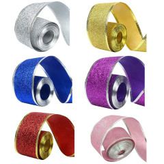 33Ft/10Meters Glitter Silver Golden Blue Red Purple Pink Christmas Ribbon Wreath Present Weeding Arts Crafts Gift Wrapping