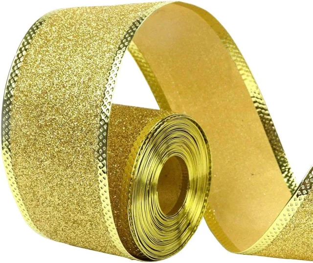 33Ft/10Meters Glitter Silver Golden Blue Red Purple Pink Christmas Ribbon Wreath Present Weeding Arts Crafts Gift Wrapping