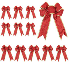 6pcs Luxury 8 Inch Glitter Artificial Christmas Bowknot XMAS Tree Wreaths Decor Ornament