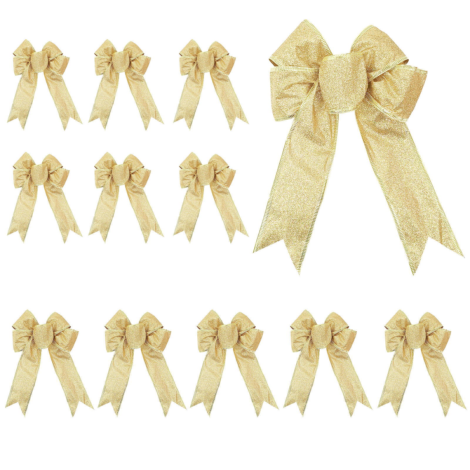 12pcs Luxury 8 Inch Glitter Artificial Christmas Bowknot XMAS Tree Wreaths Decor Ornament