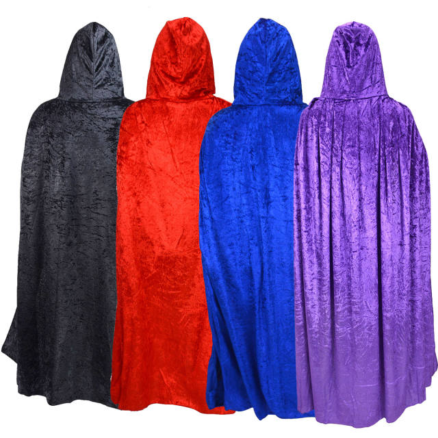 Unisex Halloween Party Christmas Magic Hooded Velvet Cloak Wicca Robe Medieval Witchcraft Cape Halloween Costume