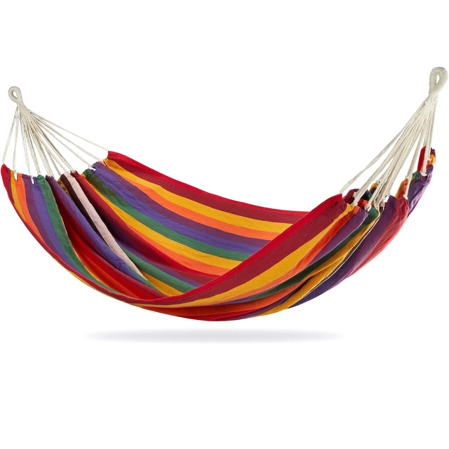 Double Hammock with Tree Straps, Extra Large 240x160cm Hammock for Outdoor & Indoor, Backyard, Patio (Red Stripe)