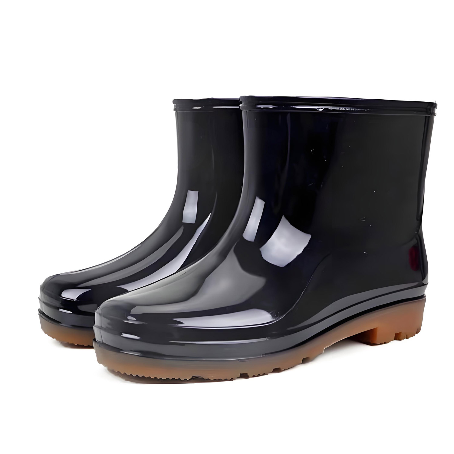 Men’s Short Rain Boots, Black Waterproof Work Shoes with Non-Slip Rubber Sole, Durable Outdoor Ｗork Boots