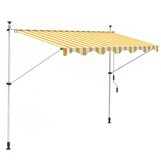 Retractable Awning with Hand Crank, Foldable Sun Shade Canopy for Balcony, Patio, Shop, or Home Use