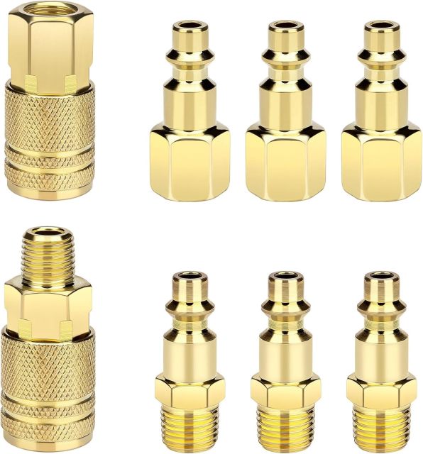 Quick Connect Air Fittings 1/4-Inch NPT Industrial Coupler & Plug Kit for Air Compressor Hose - Universal Interchangeable (8-Piece)