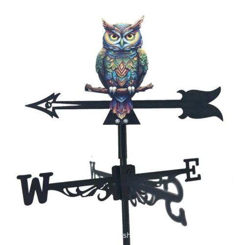 Owl Weathervane - 12.5" x 12.5" Metal Garden Art, Decorative Iron Weather Vane for Outdoor, Rust-Resistant Wind Direction Indicator for Roof, Yard & Patio (Owl Silhouette Statue)