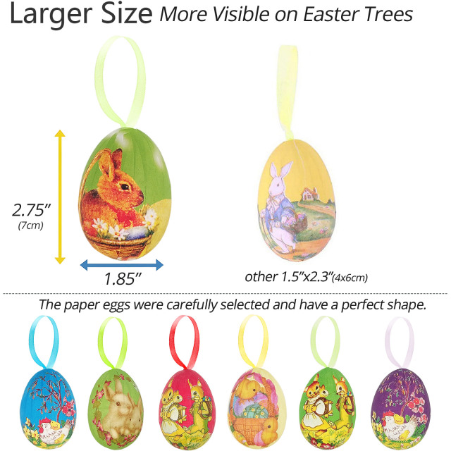 12pcs New Vintage Style Paper Mache Egg Hanging Ornaments Easter Decoration