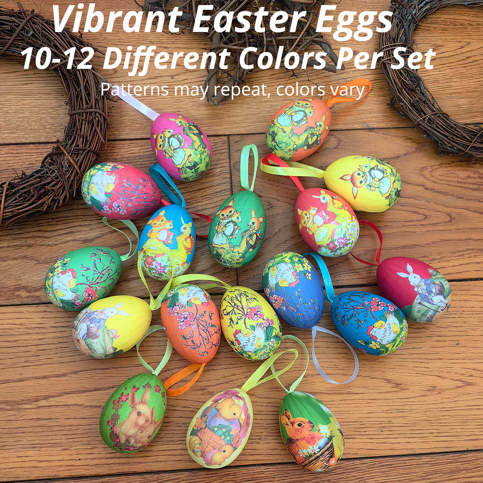 12pcs New Vintage Style Paper Mache Egg Hanging Ornaments Easter Decoration