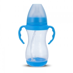 Wide Neck Plastic Baby Feeding Bottle with Handles and Straw 6oz/8oz/10oz