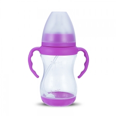 Wide Neck Plastic Baby Feeding Bottle with Handles and Straw 6oz/8oz/10oz