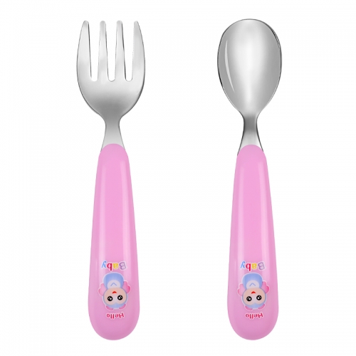 Printed Pattern Stainless Steel Baby Spoon Fork Set