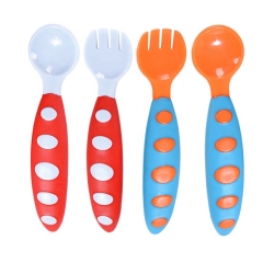 Colorful Plastic Baby Feeding Spoon Fork Set