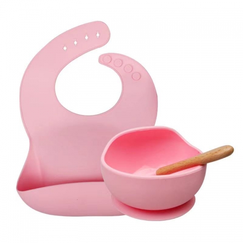 New Suction Bowl Spoon Bib Silicone Baby Feeding Set