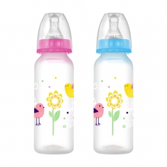 8oz/240ml Straight Shape PP Baby Feeding Bottle with Nipple