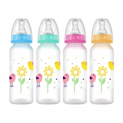 8oz/240ml Straight Shape PP Baby Feeding Bottle with Nipple