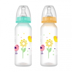 8oz/240ml Straight Shape PP Baby Feeding Bottle with Nipple